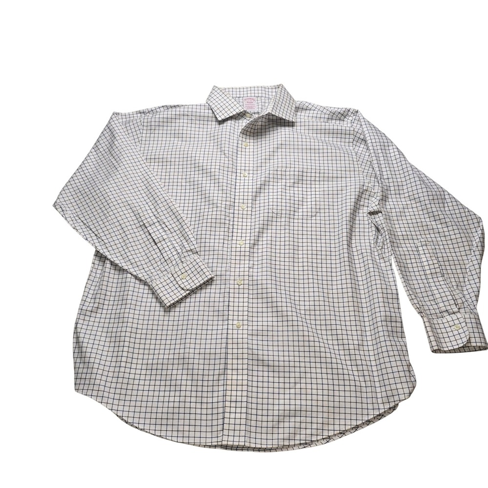 Brooks Brothers Shirt Mens 17-34 White Check traditional Non-Iron Stretch